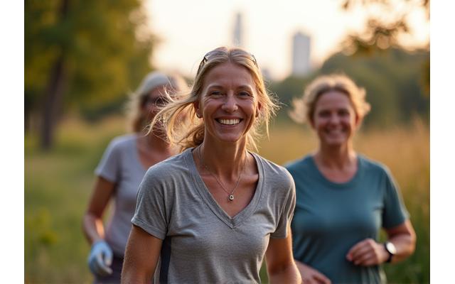 Diverse group of active, happy adults over 35 enjoying outdoor activities in Portland, Oregon with natural light